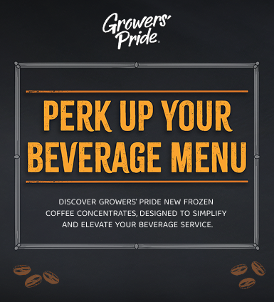 Growers Pride, Perk up your beverage menu.  Discover Grows' Pride new forzen coffee concentrates, Designed to simplify and elevate your beverage service.